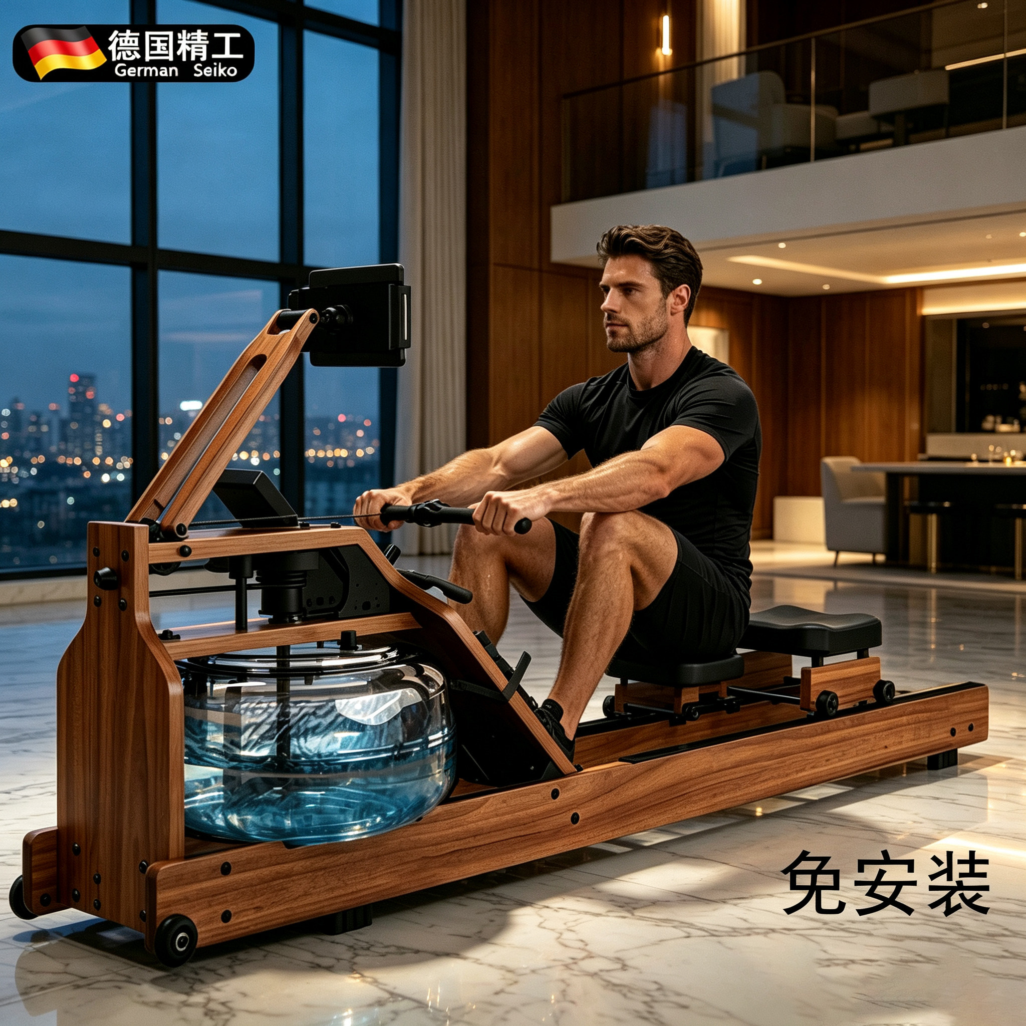 德国水阻划船机家用静音可折叠智能滑船机体重管理多功能健身器材
