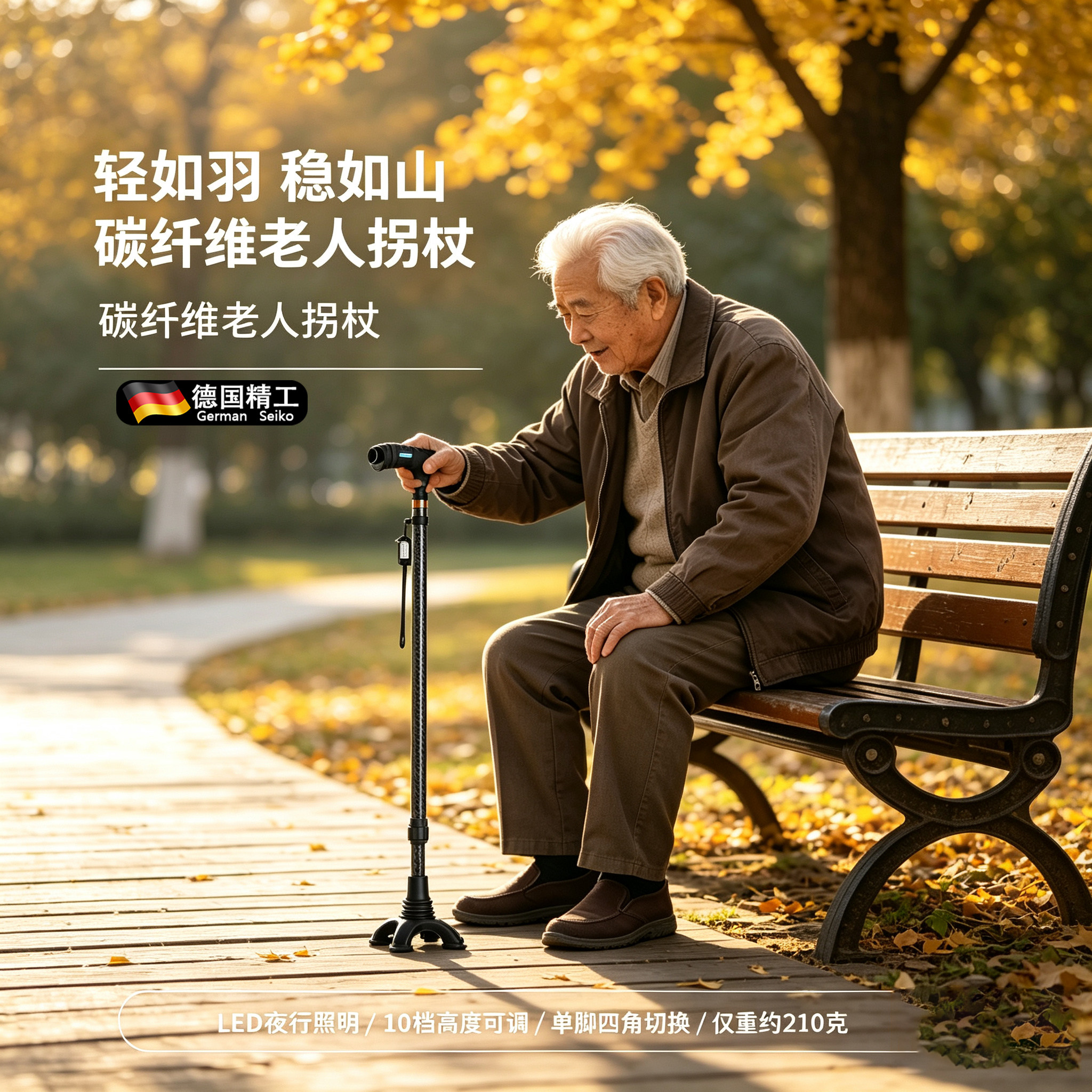 德国碳纤维老人四脚防滑拐杖