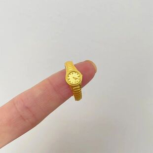 金色小金表戒指520时针手表纯银对戒小众气质高颜值开口戒送女友