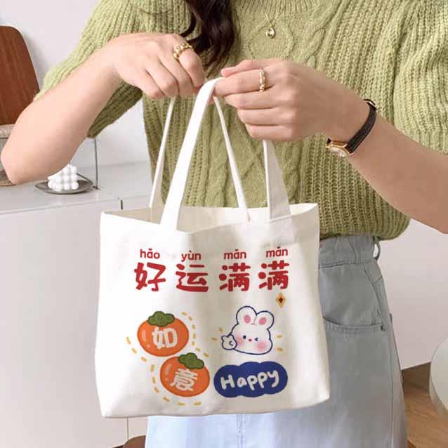 新款小清新手提小包外出帆布包少女可爱简约装水杯袋方便上课上班