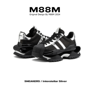 M88M厚底情侣老爹鞋2024新款真皮时尚镂空底增高运动休闲鞋男女款