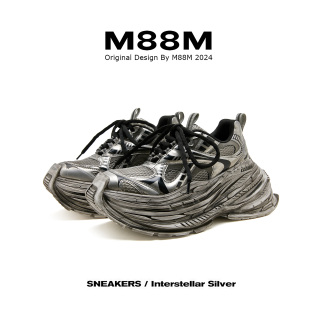 M88M老爹鞋男女款2024秋季新款复古做旧擦色厚底增高运动鞋情侣款