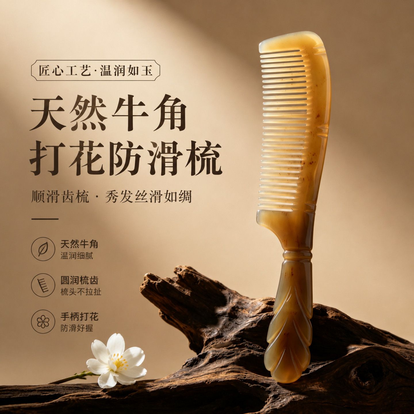 天然牛角防静电顺发按摩梳