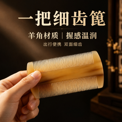 双面羊角篦梳细密齿除虱去屑