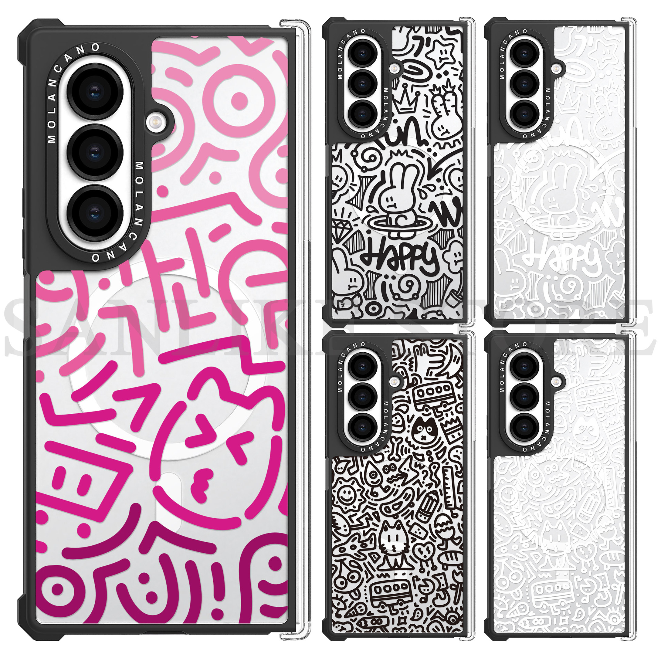 韩国MOLANCANO三星Galaxy Z Fold7手机壳折叠屏中轴铰链保护壳涂鸦兔子猫咪可爱透明轻薄防摔外壳磁吸保护套