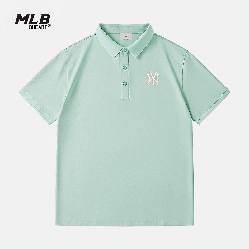MLB BHEART 공식 핑크 폴로 셔츠 여성용 2024 여름 남성과 여성 커플 캐주얼 옷깃 반팔 티셔츠