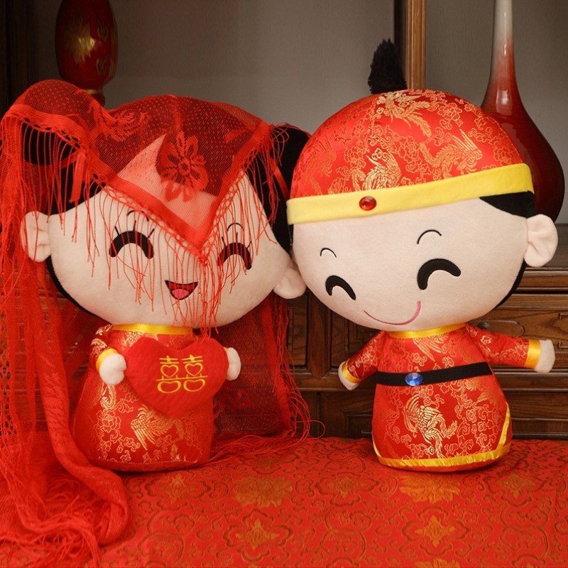 高级新郎主卧婚庆公仔装饰新款玩偶卧室婚礼结婚布置娃娃女友压床
