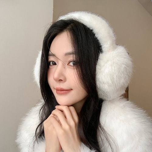 毛绒耳套防冻可爱兔毛女耳暖骑车防风白色耳朵冬季捂子耳耳罩软萌