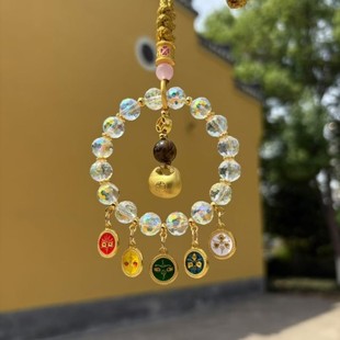 车载福袋五路五彩灵隐包包新款锁水晶财神保平安驱邪中国挂件汽车