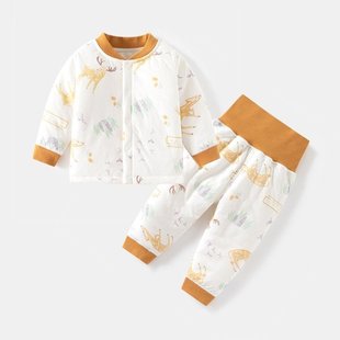 夹棉冬 男女岁内衣新款 薄春秋腰护肚1宝高03薄婴幼儿棉裤 棉衣套装