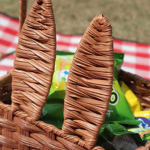 仿藤编手提花篮手工编织野餐篮儿童收纳筐塑料购物篮小兔子水果篮