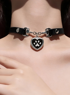 爱心猫爪项链女y2k甜酷辣妹风朋克吊坠皮质choker锁骨链项圈颈带