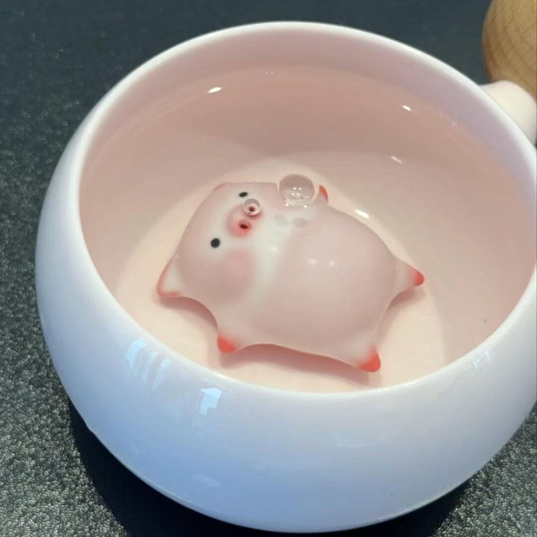 会吐泡泡茶宠治愈系可爱陶瓷躺平猪茶宠摆件茶杯喝茶文化泡茶神器