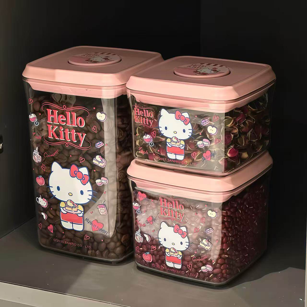 hellokitty密封罐食品级零食咖啡豆五谷杂粮干果按压真空收纳罐子