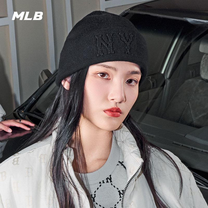 MLB官方正品帽子男女情侣纯色大logo时尚百搭针织毛线帽3ABNBM746