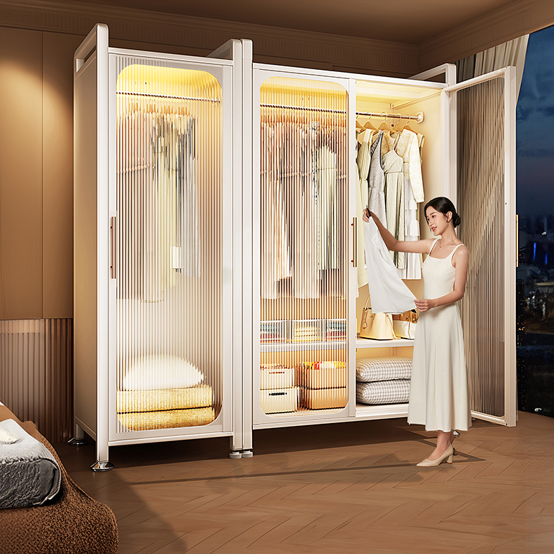 简易衣柜家用卧室钢制收纳柜子出租房用金属儿童宝宝衣橱落地衣柜