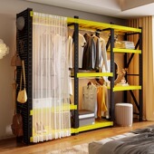 开 放式 货架衣柜卧室衣帽架出租房防尘衣架简易置物架家用角钢货