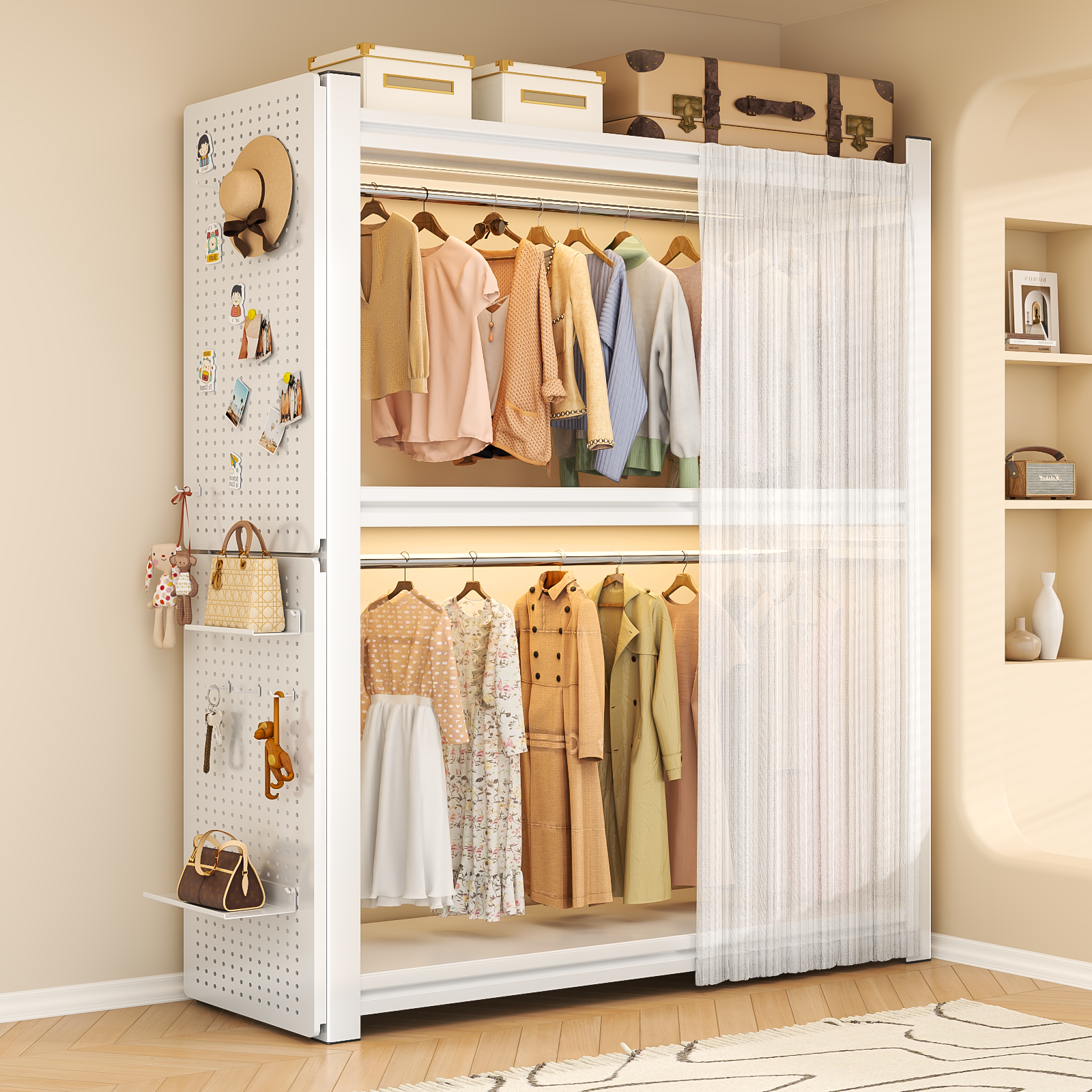 货架衣柜租房衣帽架多功能碳钢衣柜简约组装衣架金属风置地式衣柜