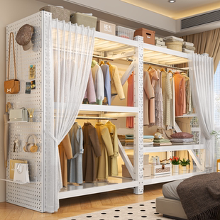 开放式 卧室出租房用洞洞板钢制金属挂衣架储物柜 货架衣柜简易组装