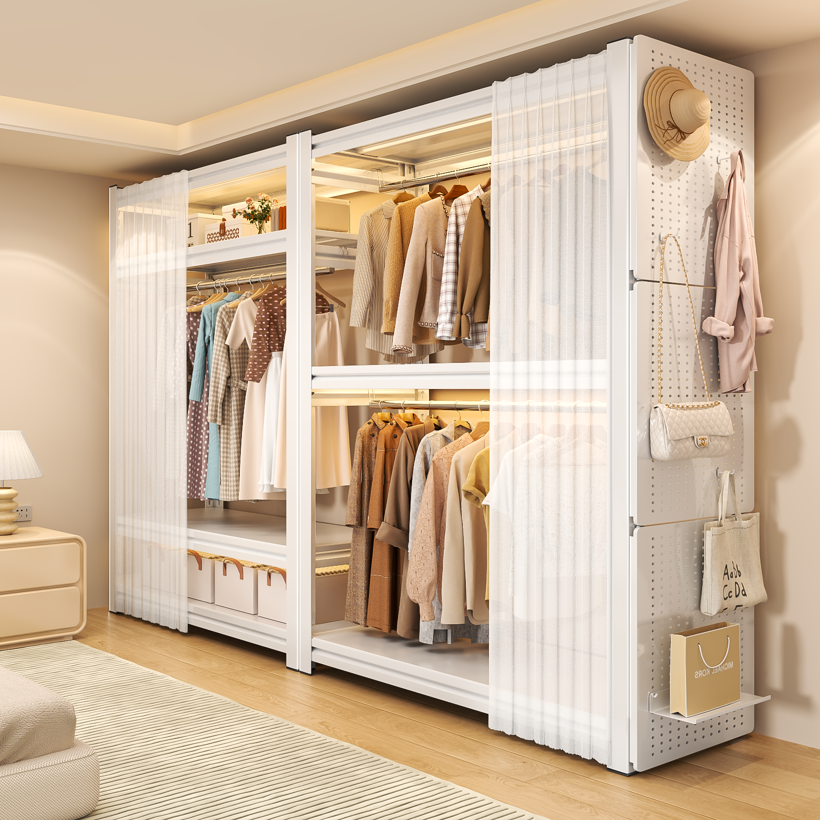 简易组装落地洞洞板金属角钢衣架