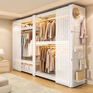 货架衣柜家用出租房衣物收纳简易组装 落地洞洞板金属挂衣架储物柜