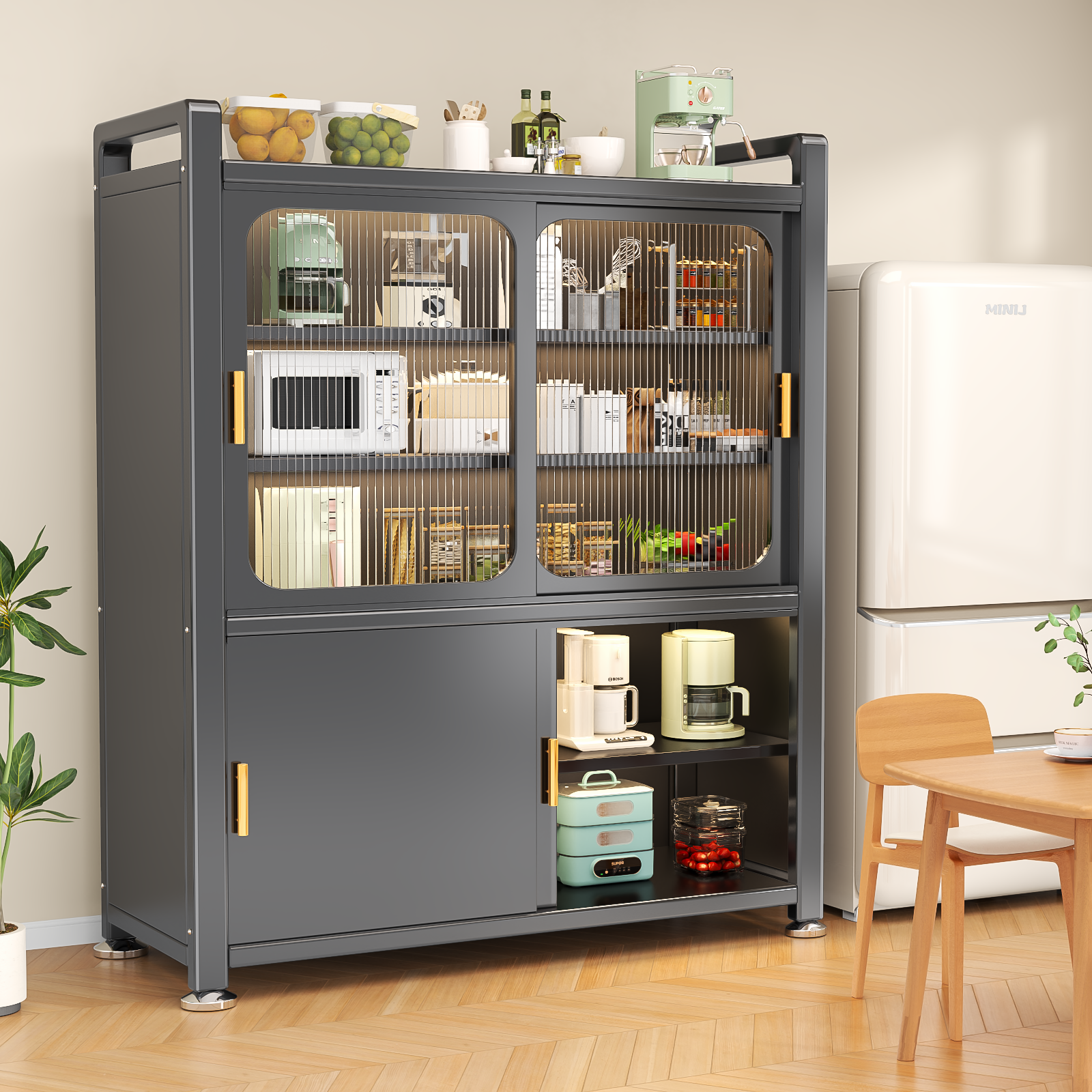 厨房置物架多层推拉门家用微波炉锅碗收纳柜多功能落地储物橱柜,厨房/烹饪用具,厨房置物架/置物柜/角架,淘宝优惠券,粉丝福利购,淘宝优惠卷