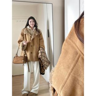 覆古高级感皮毛一体麂皮毛绒棉衣外套 2025新款 双面穿棉服女款 冬季