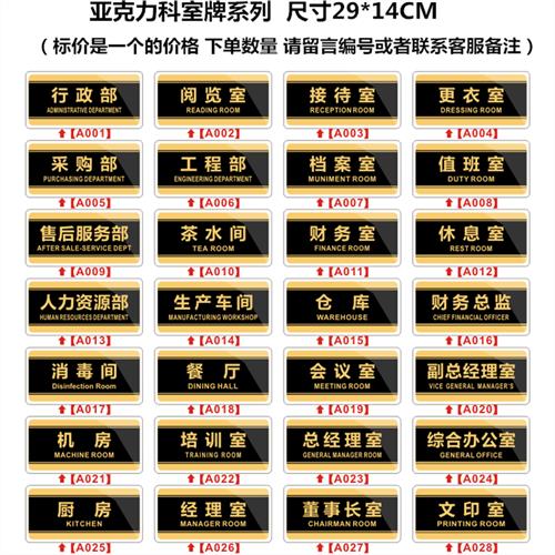 新品亚克力门牌办公室科室牌公司部门标识牌标志牌标牌定制会议室