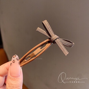 早秋新款咖色蝴蝶结发夹复古甜美刘海夹额前碎发整理bb夹发饰女