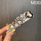 银色爱心重工超闪水钻轻奢发夹高级感刘海夹鸭嘴夹侧边夹高端头饰