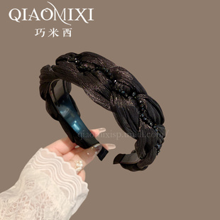 百搭麻花水晶缠绕发箍宽边高颅顶带齿防滑头箍头饰发捆女2026新款