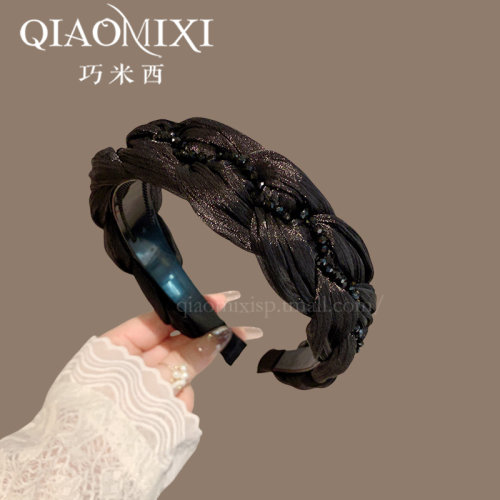 百搭麻花水晶缠绕发箍宽边高颅顶带齿防滑头箍头饰发捆女2026新款