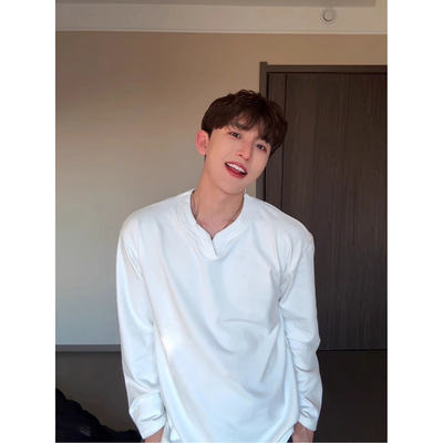 纯色德绒v领打底衫男款秋季内搭