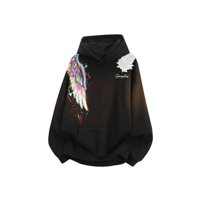 特大码300斤个性翅膀印花卫衣