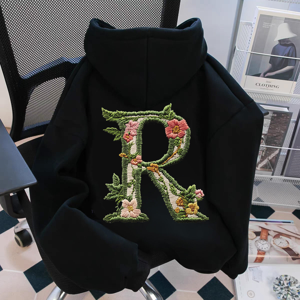 秋冬银狐绒重磅卫衣仿刺绣印花男