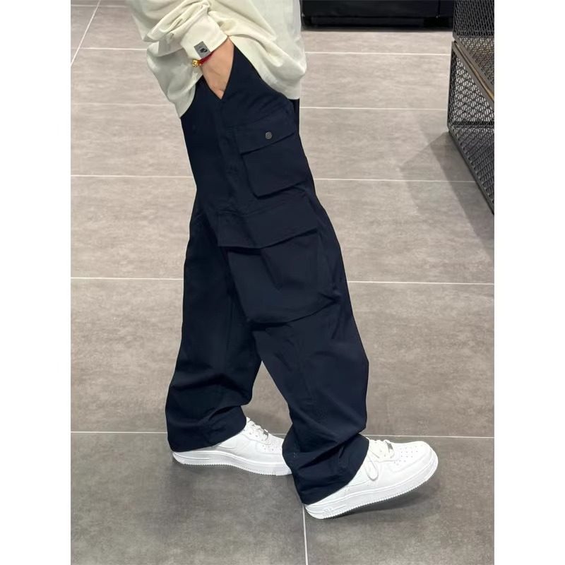 300斤大码男装美式复古藏蓝色工装裤男女春季冲锋裤机能宽松长裤2