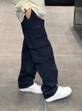 300斤大码男装美式复古藏蓝色工装裤男女春季冲锋裤机能宽松长裤2