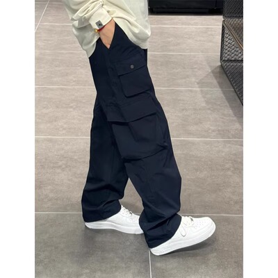 300斤大码男装美式复古藏蓝色工装裤男女春季冲锋裤机能宽松长裤2