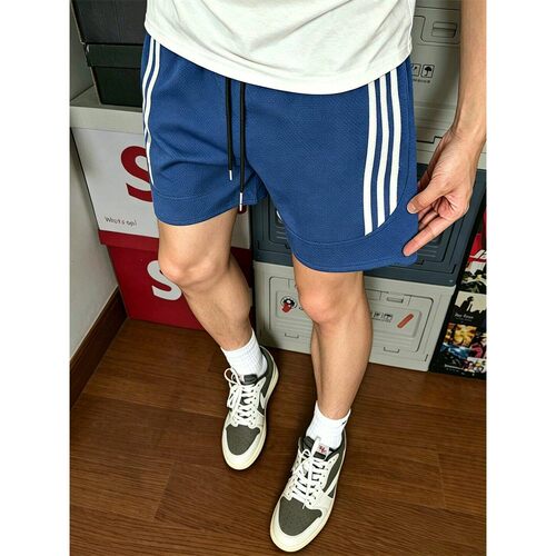 大码300斤三条杠拼接运动短裤男