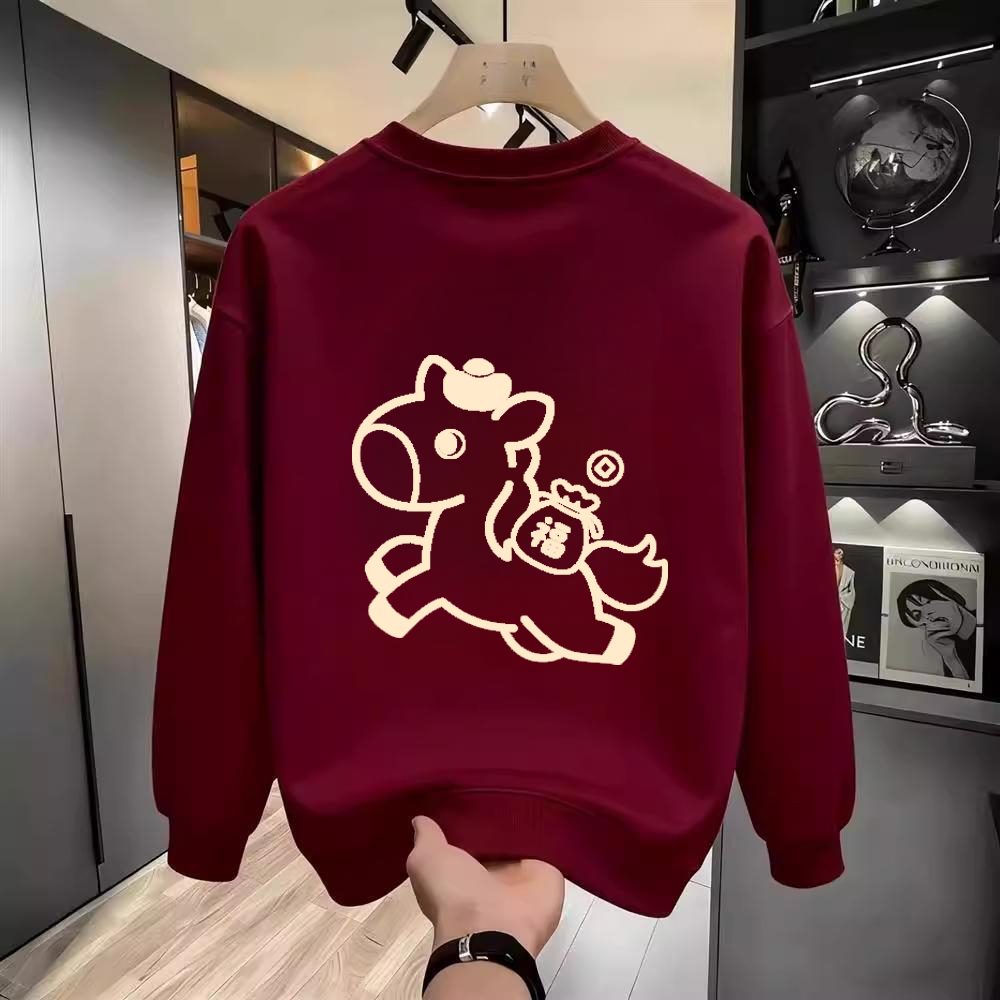 大码300斤马年酒红色重磅卫衣