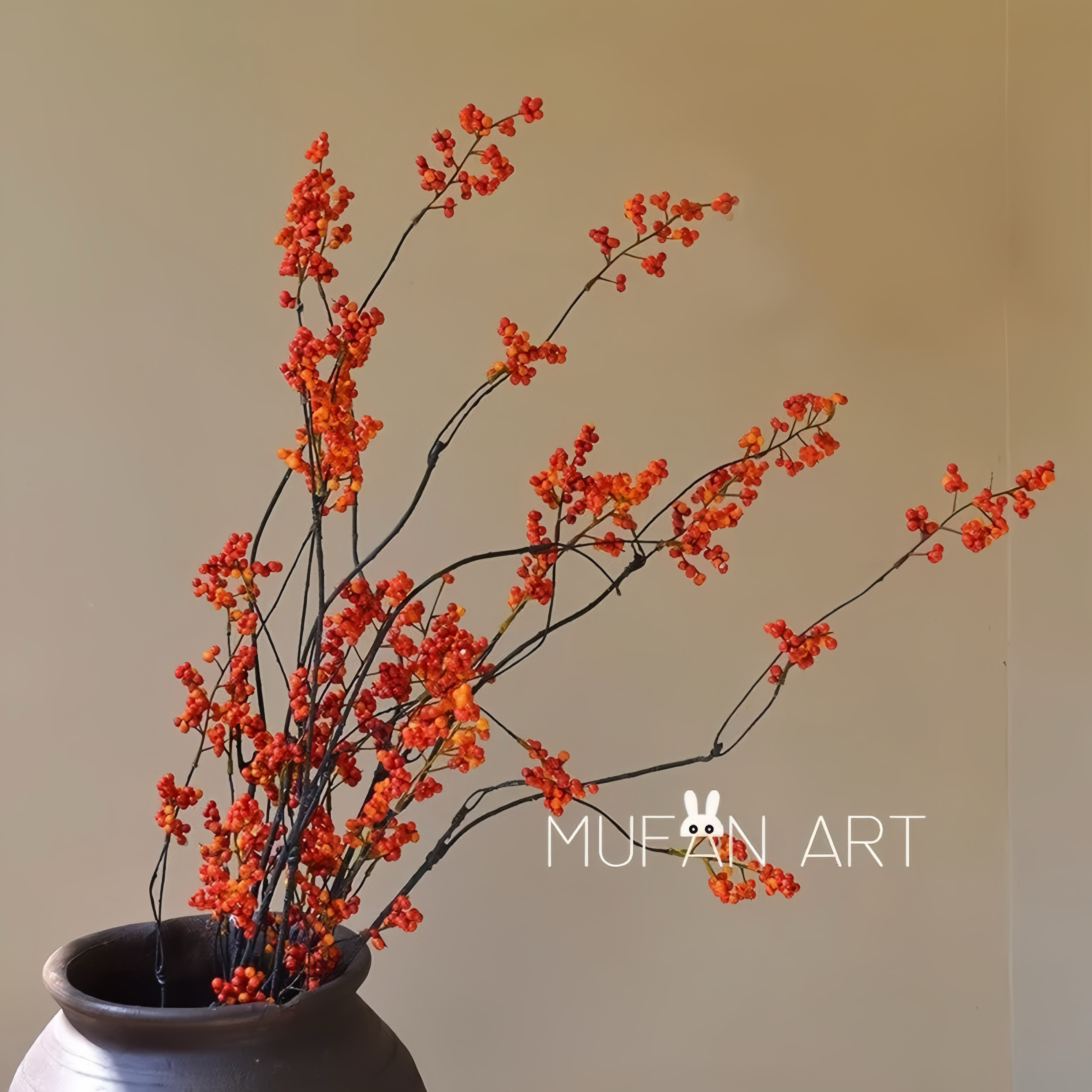 南蛇藤仿真花红果发财果浆果假花客厅中式插花干花摆设茶室侘寂