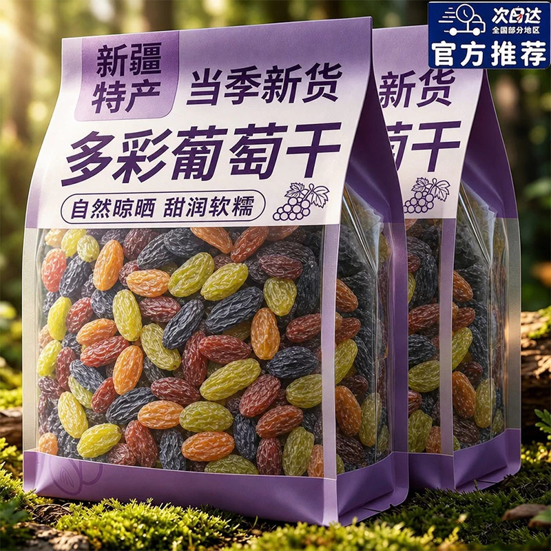 多彩葡萄干新疆吐鲁番特产特级大颗粒免洗红绿香妃超市官方旗舰店