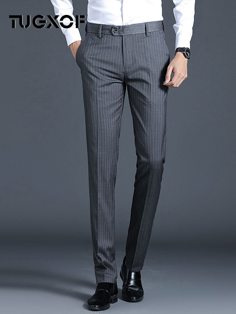 坠感条纹西裤宽松直筒秋冬季长裤子商务气质西装男士休闲裤免烫潮