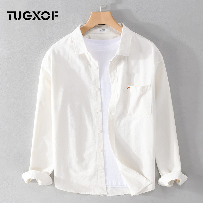 TUGXOF纯棉男士长袖衬衫日系上衣服春季潮流宽松百搭衬衣外套休闲