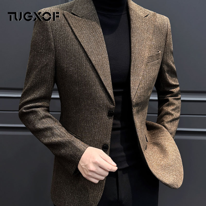 西装正装2026年条纹男士新款男装外套高级感商务休闲单西冬装西服