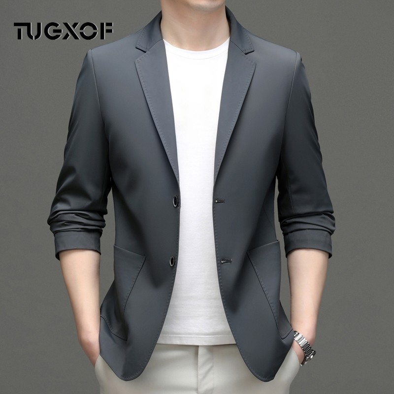 2025春季新款短款休闲西服男修身商务西装外免烫抗皱外套男士单西