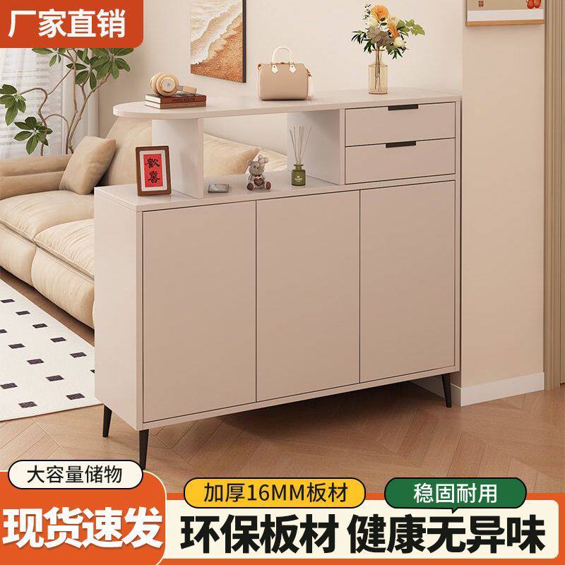 实木玄关鞋柜一体隔断入户家用门口客厅玄关隔断柜双面轻奢奶油风图片