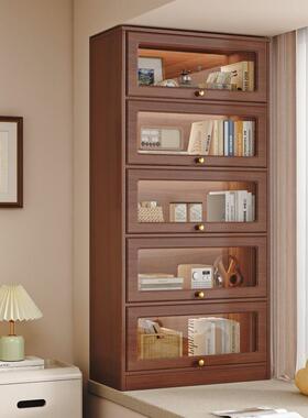 实木飘窗柜阳台储物上翻玻璃门窗台收纳柜家用多层书柜置物落地柜