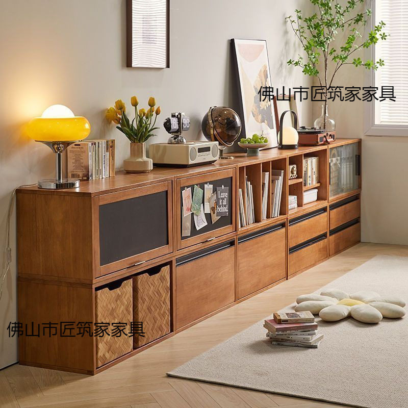 实木自由组合格子落地收纳书柜图片