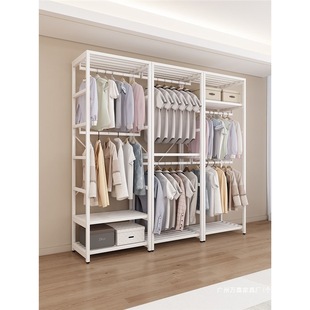 落地收纳组合挂衣架子开放式金属衣柜金属衣柜铁艺衣柜立柱双层